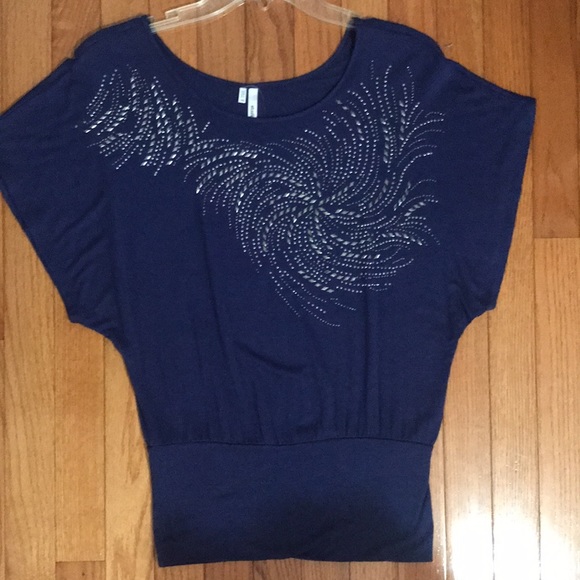 Studio Y short sleeve blue dressy top XS NWT - Picture 5 of 5